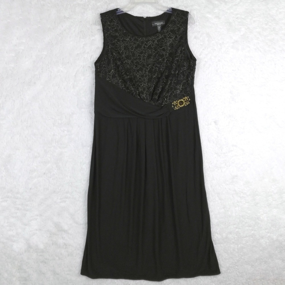 R & M Richards Dress Womens Evening Black Gold Lace Floral Jeweled Maxi Plus 14W